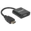 Manhattan 151467 convertidor de HDMI a VGA, HDMI macho a VGA hembra, puerto de alimentación Micro-USB opcional, 22 cm, negro