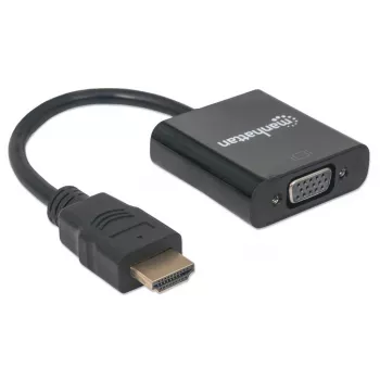 Manhattan Cable convertidor HDMI a VGA, 1080p, 30 cm, conector macho a conector hembra, entrada de alimentación Micro-USB para alimentación adicional si es necesario, negro, tres años de garantía, equivalente a HD2VGAE2.