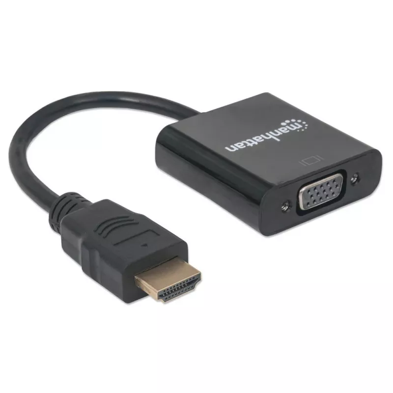 Manhattan 151467 convertidor de HDMI a VGA, HDMI macho a VGA hembra, puerto de alimentación Micro-USB opcional, 22 cm, negro