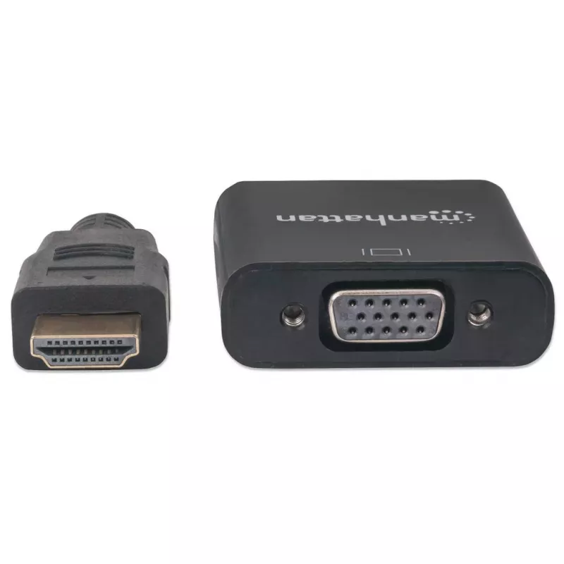 Manhattan 151467 convertidor de HDMI a VGA, HDMI macho a VGA hembra, puerto de alimentación Micro-USB opcional, 22 cm, negro