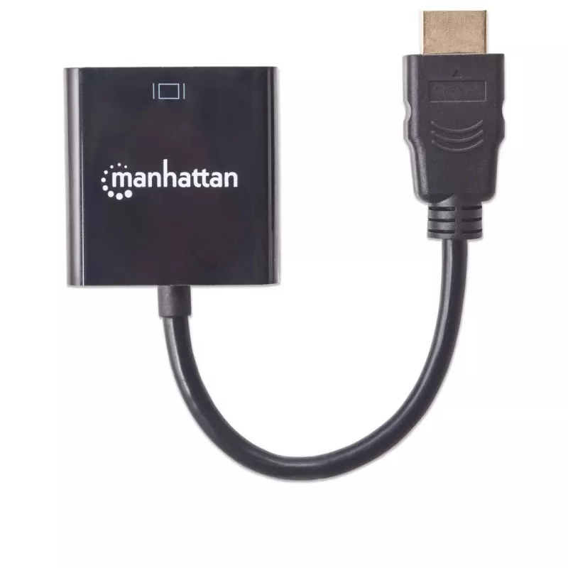 Manhattan 151467 convertidor de HDMI a VGA, HDMI macho a VGA hembra, puerto de alimentación Micro-USB opcional, 22 cm, negro