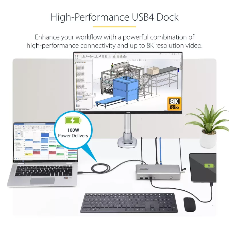 StarTech.com Docking station USB4 de doble monitor, HDMI dual 4K 120Hz o único 8K 60Hz, carga de portátil de 100W, 2,5GbE, dock USB-C multi-monitor, sin controladores