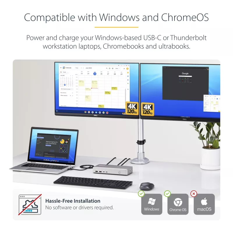 StarTech.com Docking station USB4 de doble monitor, HDMI dual 4K 120Hz o único 8K 60Hz, carga de portátil de 100W, 2,5GbE, dock USB-C multi-monitor, sin controladores