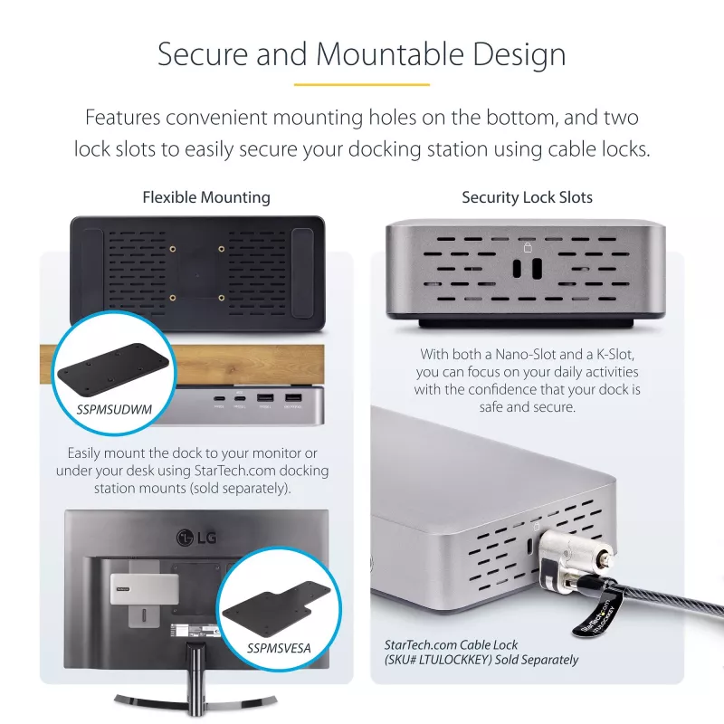 StarTech.com Docking station USB4 de doble monitor, HDMI dual 4K 120Hz o único 8K 60Hz, carga de portátil de 100W, 2,5GbE, dock USB-C multi-monitor, sin controladores