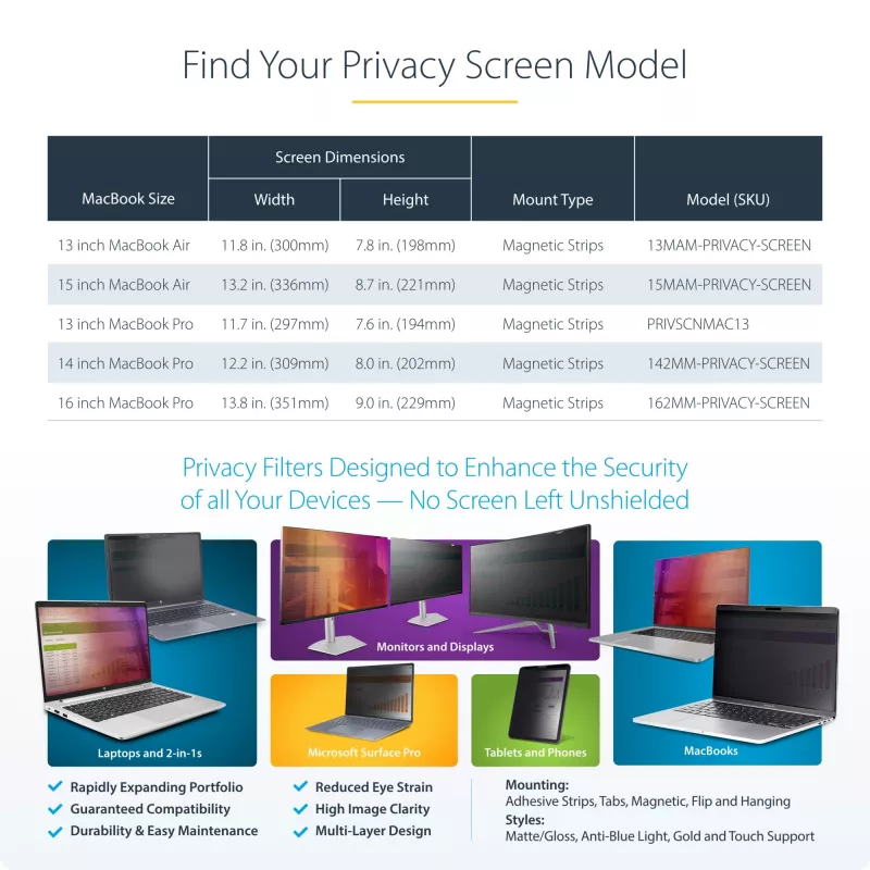 StarTech.com Filtro de privacidad para MacBook Air de 15 pulgadas 2023, extraíble y reversible, filtro de privacidad antirreflejo, protector de pantalla magnético para portátil con reducción del 51 % de luz azul