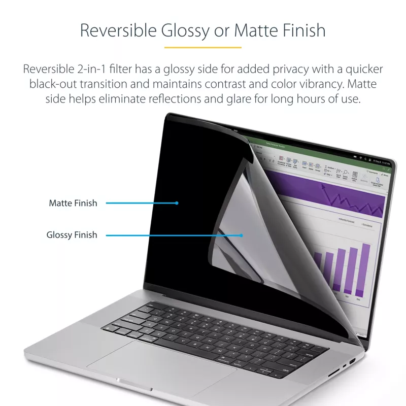 StarTech.com Filtro de privacidad para portátil MacBook Pro 21/23 de 16 pulgadas, filtro de privacidad antirreflejo extraíble y reversible, protector de pantalla magnético para portátil con reducción del 51 % de luz azul
