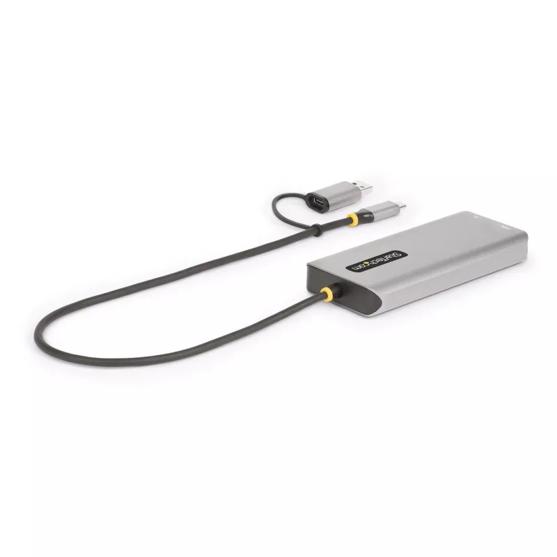 StarTech.com Adaptador multipuerto USB-C con dongle USB-C a USB-A incorporado, HDMI dual (4K30Hz/1080p60Hz), 3x USB-A 5Gbps, mini dock de viaje, docking station para portátil, cable de 1,3ft/40cm