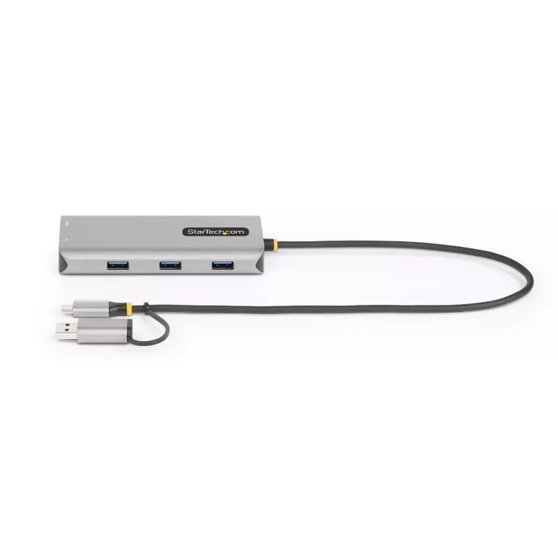 StarTech.com Adaptador multipuerto USB-C con dongle USB-C a USB-A incorporado, HDMI dual (4K30Hz/1080p60Hz), 3x USB-A 5Gbps, mini dock de viaje, docking station para portátil, cable de 1,3ft/40cm