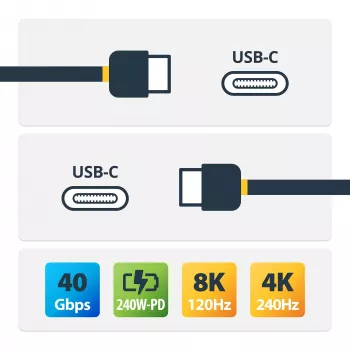 StarTech.com Cable USB4 de 1m (3,3ft), cable USB-C certificado USB-IF, 40Gbps, 240W Power Delivery PD 3.1 EPR, 8K 60Hz, cable de transferencia de datos USB Type-C, compatible con puertos Thunderbolt/USB 3.2
