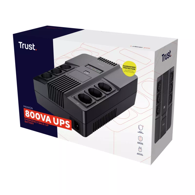 Trust Maxxon 23326 SAI 800 VA, 6 salidas AC, onda sinusoidal simulada