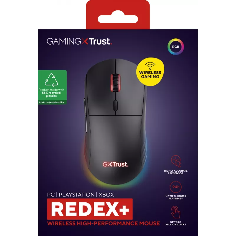 Trust GXT 927 Redex+ ratón gaming diestro RF inalámbrico + USB Type-A láser 25600 DPI