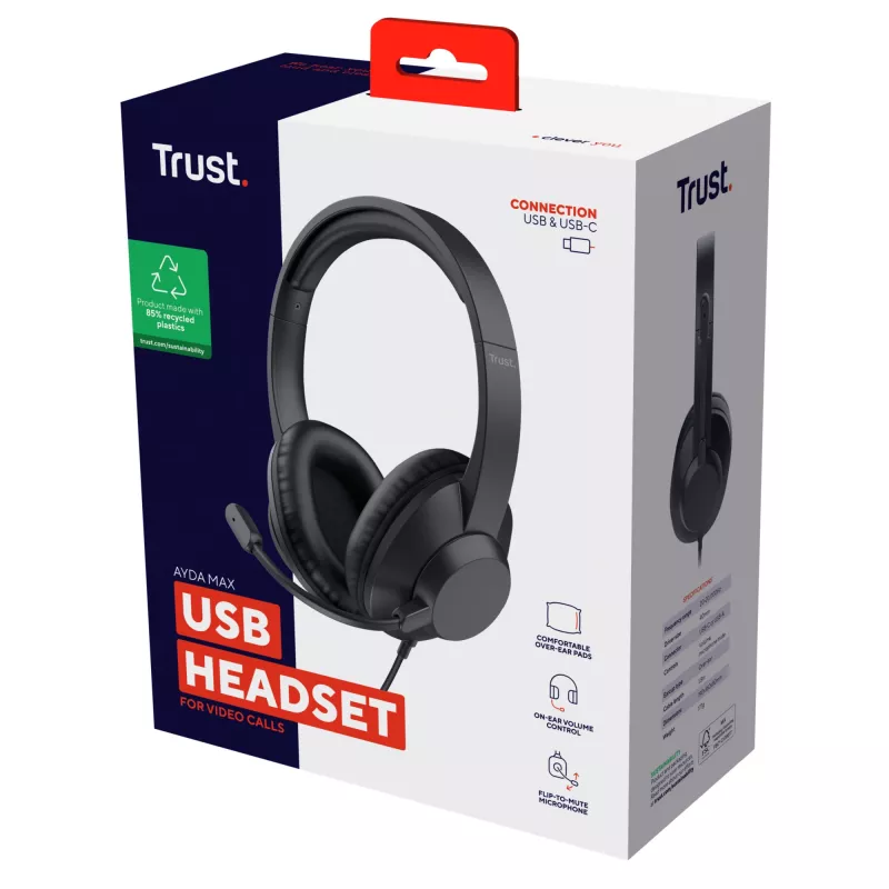 Trust Ayda Max USB headset con cable diadema oficina/call center USB Type-C / USB Type-A negro