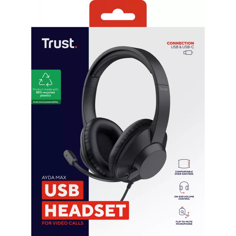 Trust Ayda Max USB headset con cable diadema oficina/call center USB Type-C / USB Type-A negro