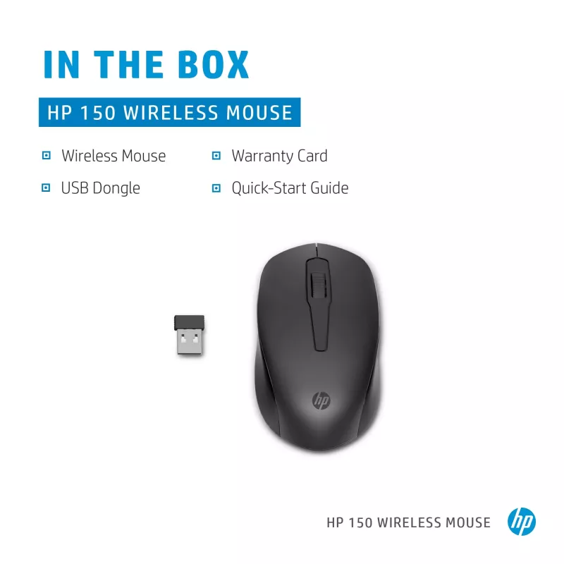 HP 150 Ratón inalámbrico, ambidiestro, óptico, RF inalámbrico, 1600 dpi, negro