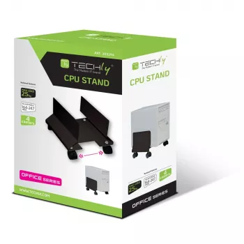 Techly Soporte de acero para CPU con ruedas, negro ICA-CS 34, negro, PC, carro multimedia, 25 kg, 195 mm, 240 mm