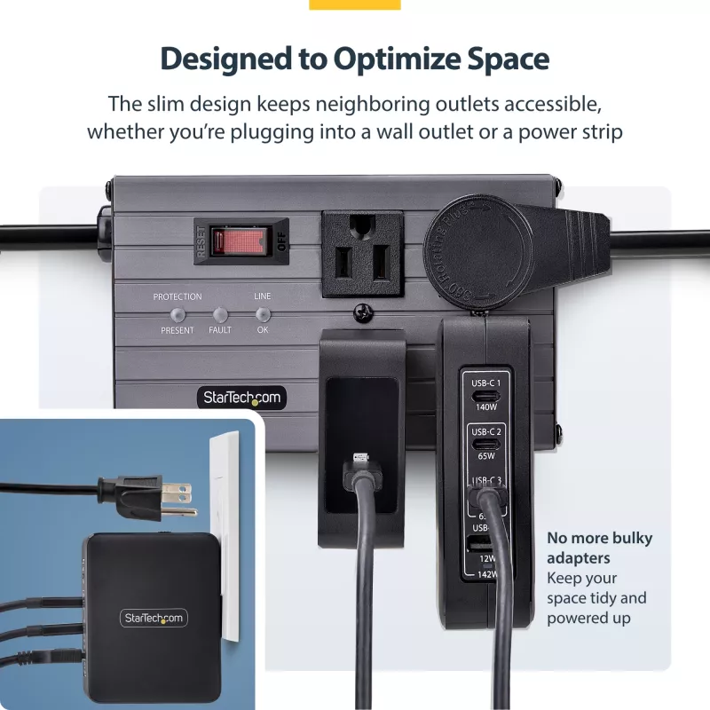 StarTech.com Cargador de pared USB-C de 140W, 3x USB-C/1x USB-A, PD 3.1 Fuente de alimentación GaN internacional para MacBook/Dell XPS/Inspiron