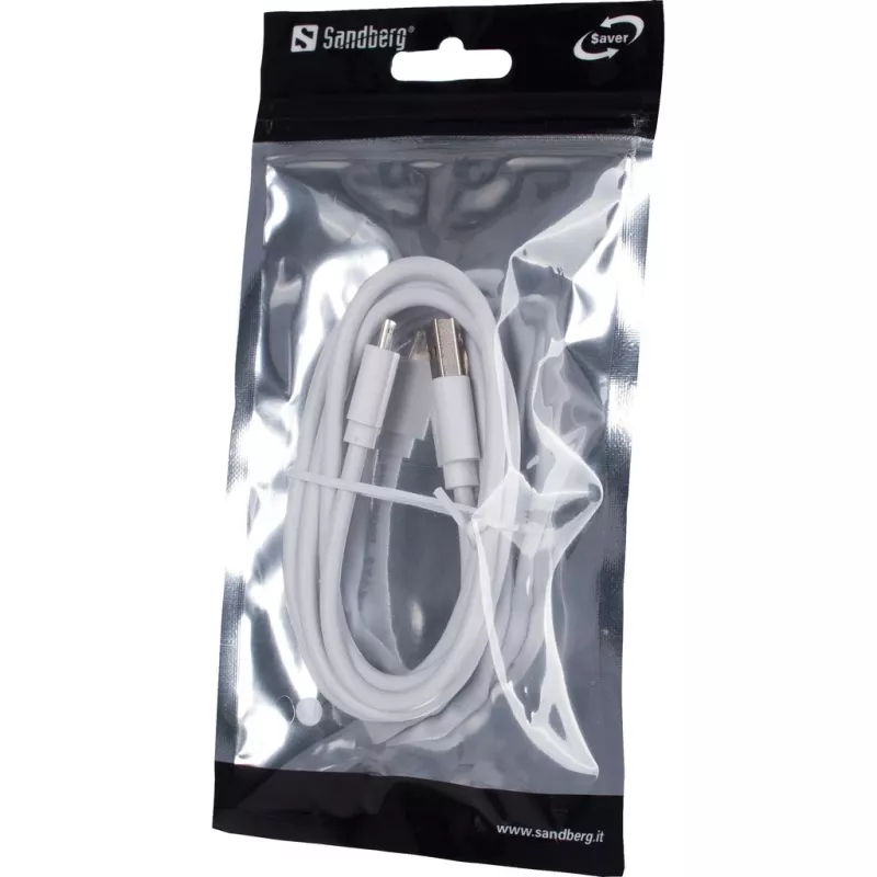 Sandberg MicroUSB Sync/Charge 1m SAVER, 1 m, Micro-USB A, USB A, blanco