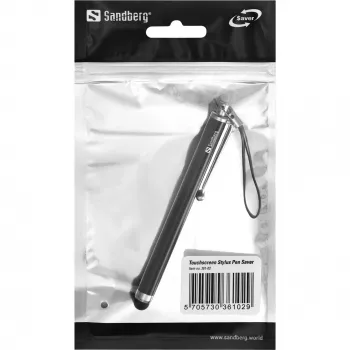 Sandberg Touchscreen Stylus Pen Saver, universal, cualquier marca, negro, plata, metal, goma, 1 ud., 100 mm