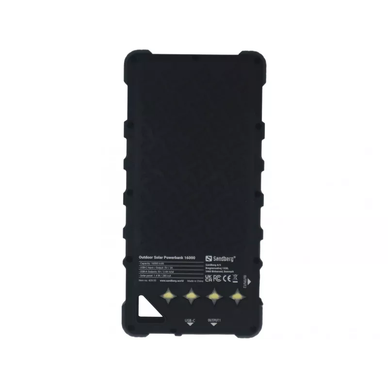 Sandberg Outdoor Solar Powerbank 16000, 16000 mAh, litio-ion (Li-Ion), negro