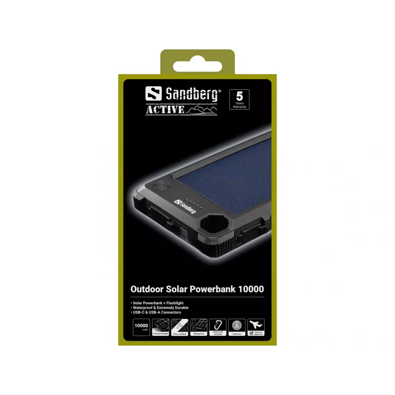 Sandberg Outdoor Solar Powerbank 10000, 10000 mAh, negro