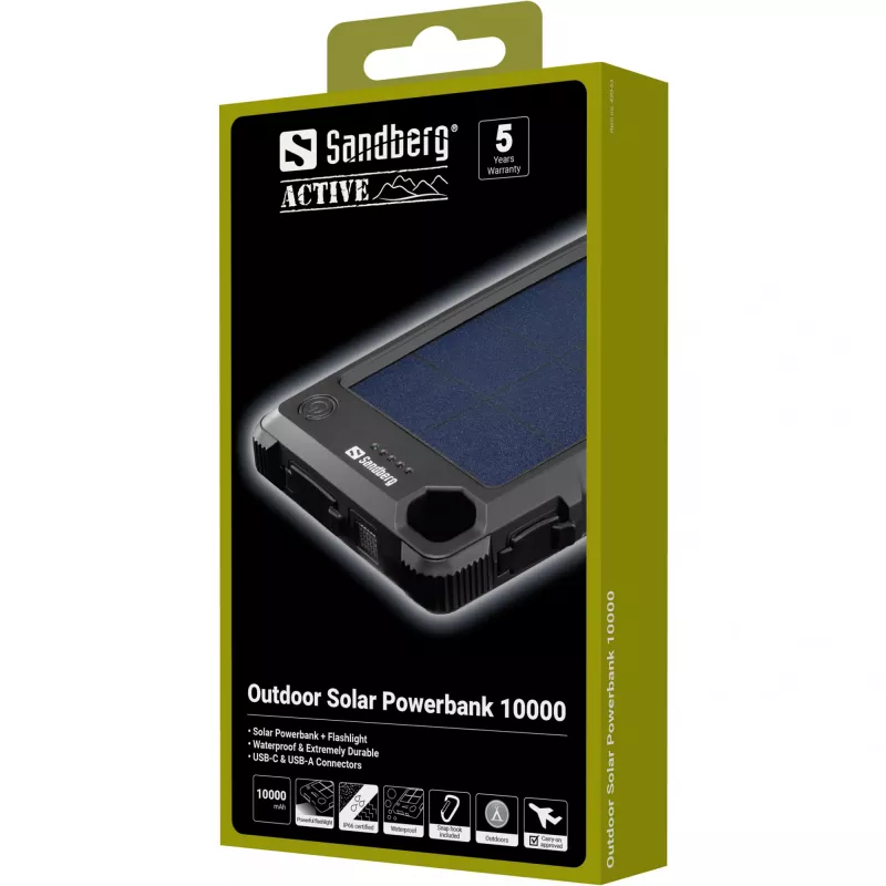 Sandberg Outdoor Solar Powerbank 10000, 10000 mAh, negro