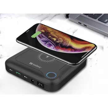 Sandberg All-in1 Laptop Powerbank 24000, 24000 mAh, Quick Charge 2.0, carga inalámbrica, negro