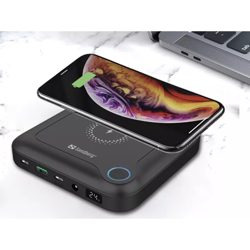 Sandberg All-in1 Laptop Powerbank 24000, 24000 mAh, Quick Charge 2.0, carga inalámbrica, negro