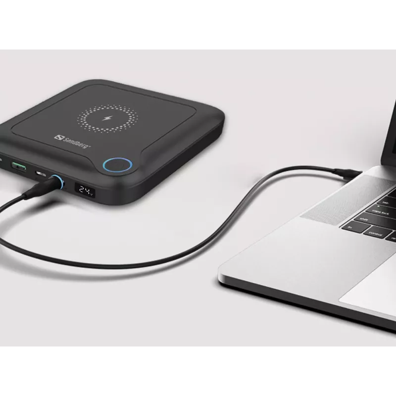Sandberg All-in1 Laptop Powerbank 24000, 24000 mAh, Quick Charge 2.0, carga inalámbrica, negro
