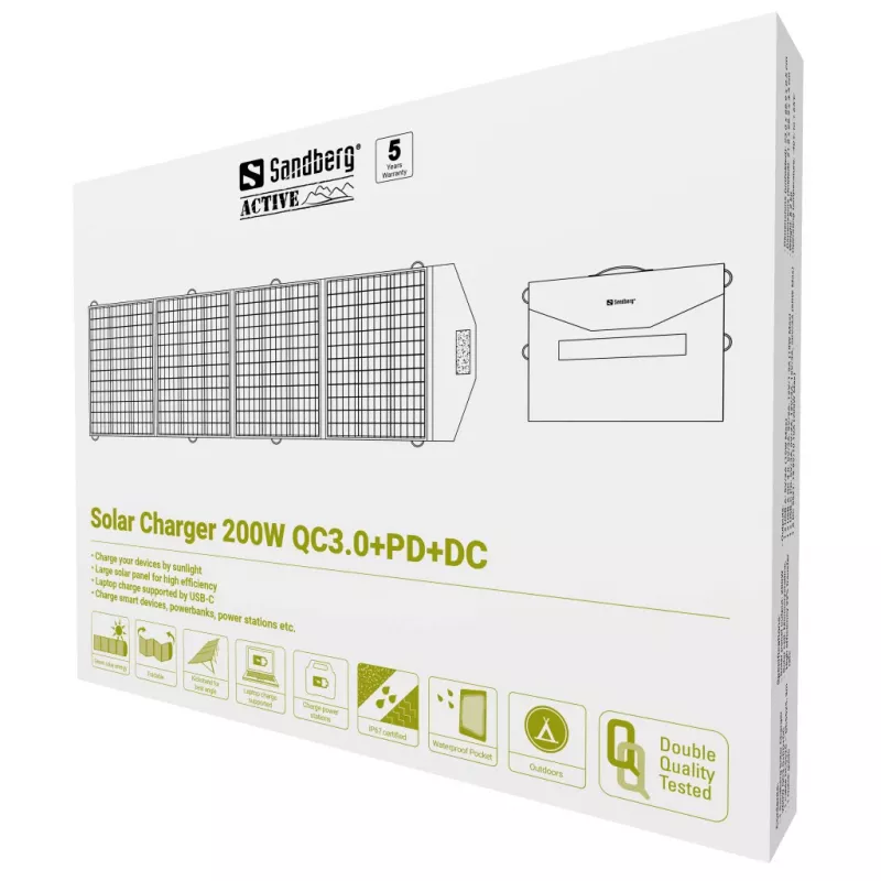 Sandberg 420-82 cargador solar 200 W, QC3.0+PD+DC, 4 salidas (DC, 2x USB, USB-C)