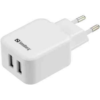 Sandberg Cargador de CA Dual USB 2.4+1A EU, interior, CA, USB, 5 V, negro, blanco