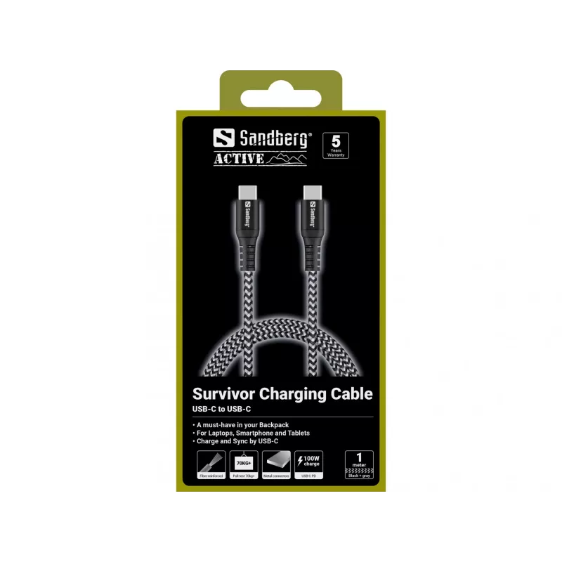 Sandberg Cable USB-C 1M 100W, 1 m, USB C, USB C, USB 2.0, negro, gris