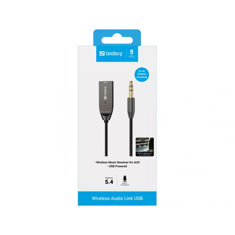 Sandberg Wireless Audio Link USB, USB, A2DP, AVRCP, HFP, 10 m, negro, base, 5 V