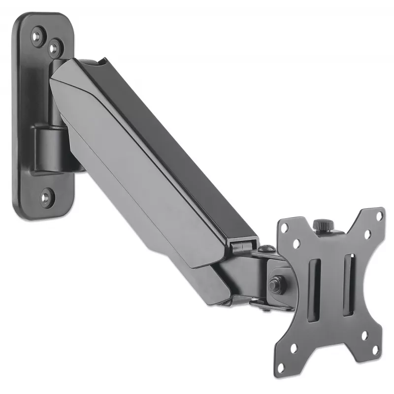 Soporte de pared Manhattan para TV y monitores (brazo de resorte, 2 articulaciones), para pantallas de 17 inch a 32 inch, compatibilidad VESA: 75x75 mm y 100x100 mm – comprueba las dimensiones de los cuatro orificios de montaje en la parte posterior de la pantalla para asegurarte de que encaja, máx. 8 kg, negro, soporte, garantía de por vida