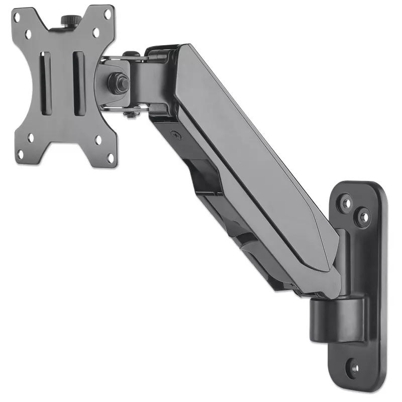 Soporte de pared Manhattan para TV y monitores (brazo de resorte, 2 articulaciones), para pantallas de 17 inch a 32 inch, compatibilidad VESA: 75x75 mm y 100x100 mm – comprueba las dimensiones de los cuatro orificios de montaje en la parte posterior de la pantalla para asegurarte de que encaja, máx. 8 kg, negro, soporte, garantía de por vida
