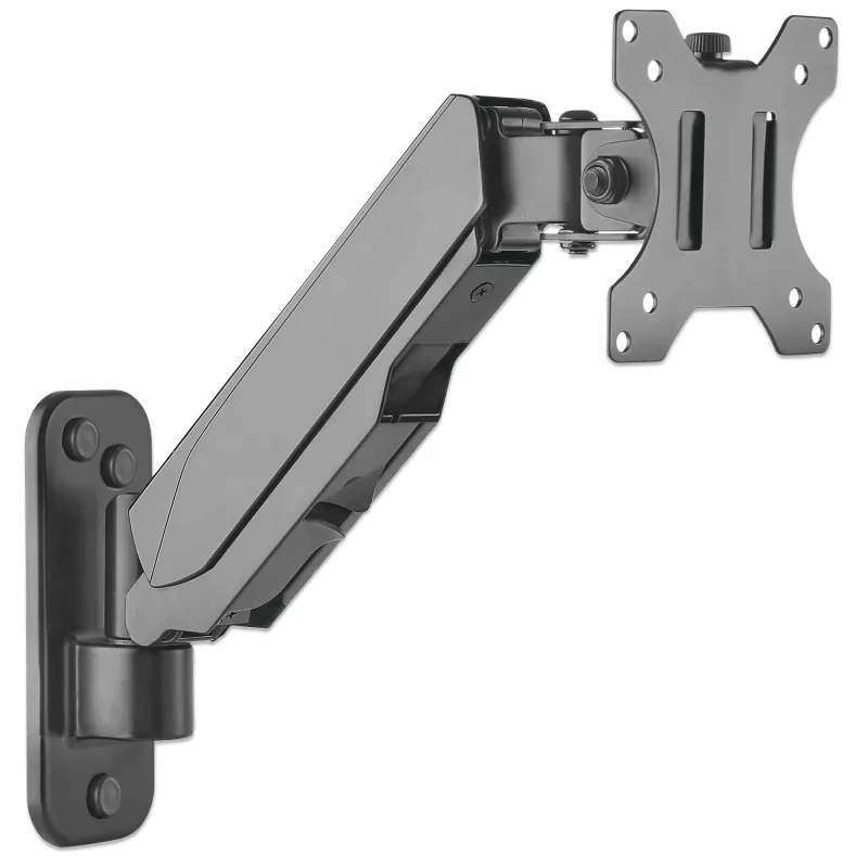 Soporte de pared Manhattan para TV y monitores (brazo de resorte, 2 articulaciones), para pantallas de 17 inch a 32 inch, compatibilidad VESA: 75x75 mm y 100x100 mm – comprueba las dimensiones de los cuatro orificios de montaje en la parte posterior de la pantalla para asegurarte de que encaja, máx. 8 kg, negro, soporte, garantía de por vida