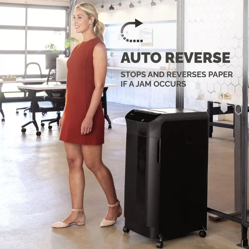 Destructora de documentos Fellowes 550 hojas alimentación automática corte cruzado AutoMax 550C con depósito de 83 litros alta seguridad P4
