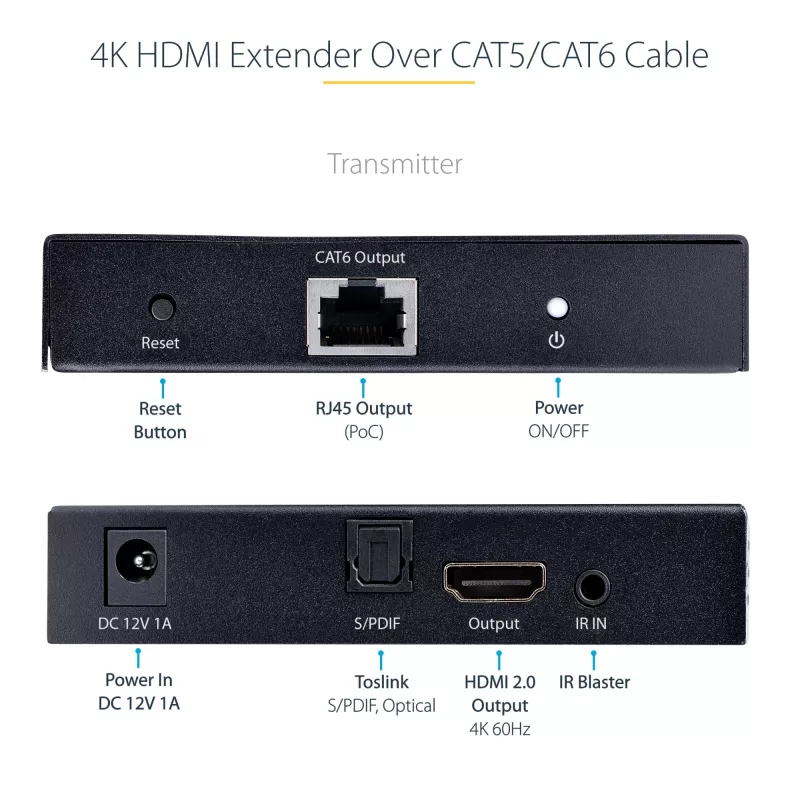 StarTech.com 4K70IC-EXTEND-HDMI Extensor AV transmisor y receptor AV negro