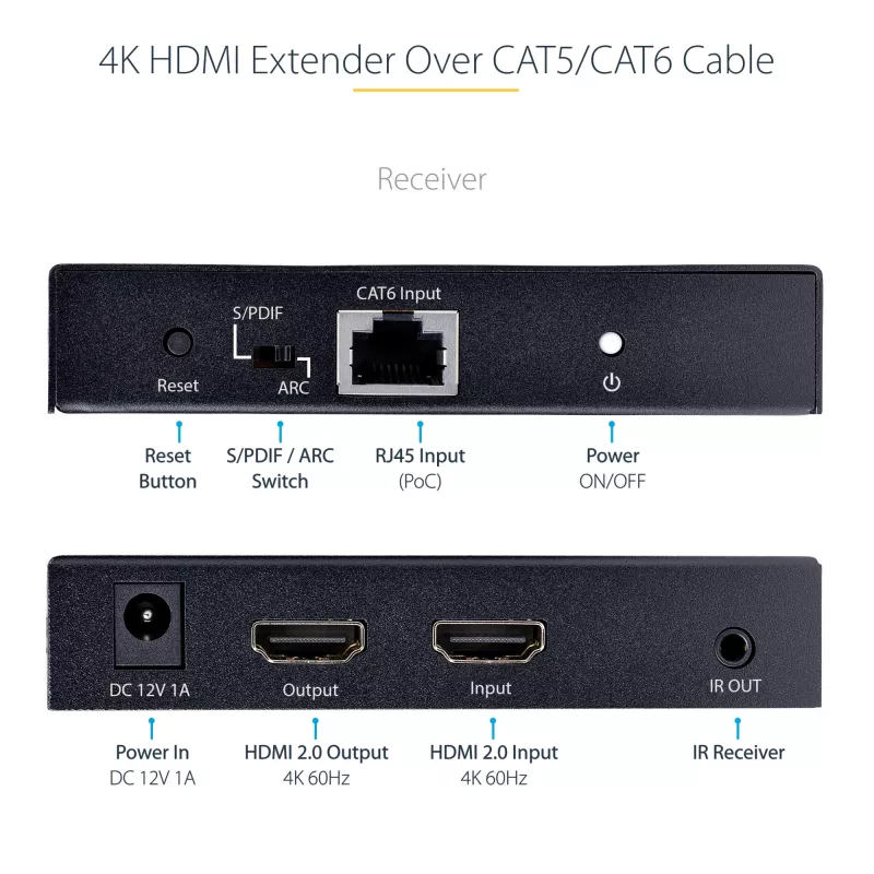 StarTech.com 4K70IC-EXTEND-HDMI Extensor AV transmisor y receptor AV negro