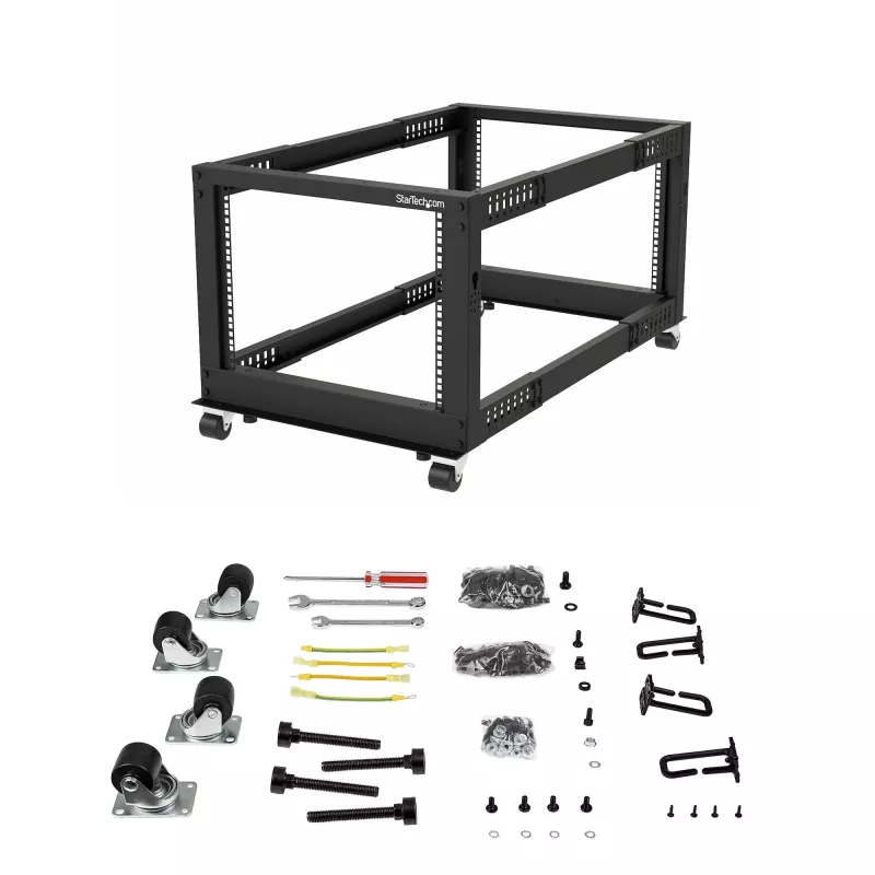 Rack de servidor móvil de marco abierto de 4 postes StarTech.com 12U, rack de red de 19