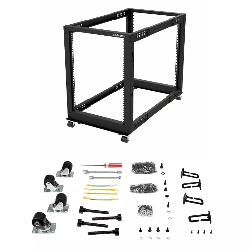 Rack de servidor móvil de marco abierto de 4 postes StarTech.com 15U, rack de red de 19