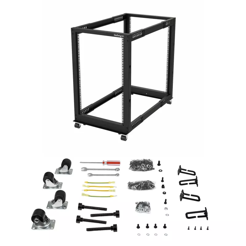 Rack de servidor móvil de marco abierto de 4 postes StarTech.com 18U, rack de red de 19