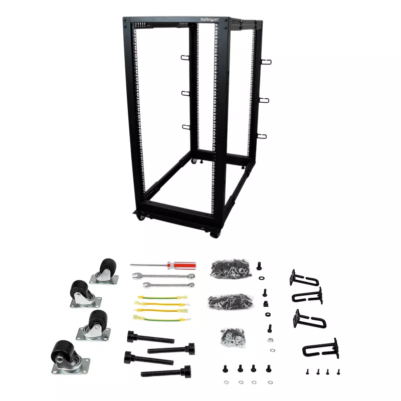 Rack de servidor móvil de marco abierto de 4 postes StarTech.com 25U, rack de red de 19
