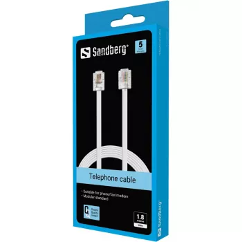 Cable de teléfono Sandberg RJ11-RJ11 1,8 m, 1,8 m, RJ11, RJ11, conector macho, conector macho, blanco
