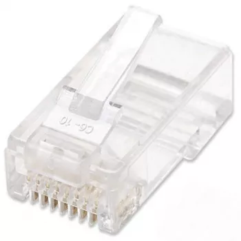 Conector modular RJ45 Intellinet, Cat6, UTP, 2 dientes, para conductor flexible, contactos chapados en oro de 15 µ, pack de 100