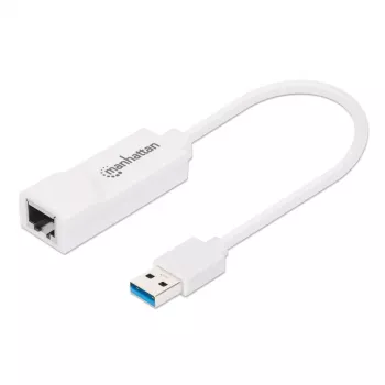 Adaptador de red Gigabit USB-A Manhattan, blanco, red 10/100/1000 Mbit/s, USB 3.0, Ethernet, RJ45, tres años de garantía, equivalente a USB31000SW.