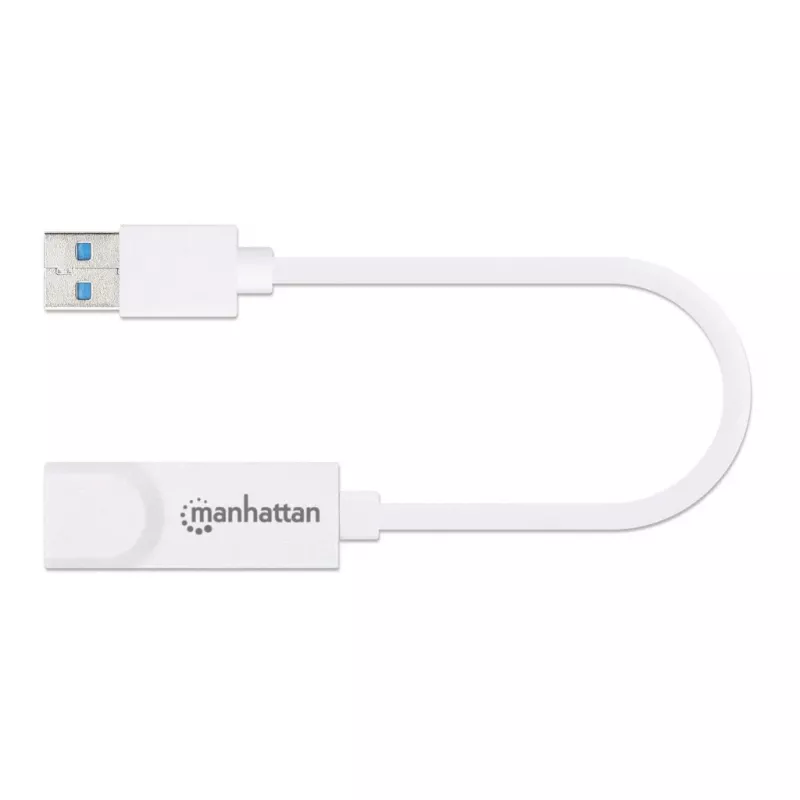 Adaptador de red Gigabit USB-A Manhattan, blanco, red 10/100/1000 Mbit/s, USB 3.0, Ethernet, RJ45, tres años de garantía, equivalente a USB31000SW.