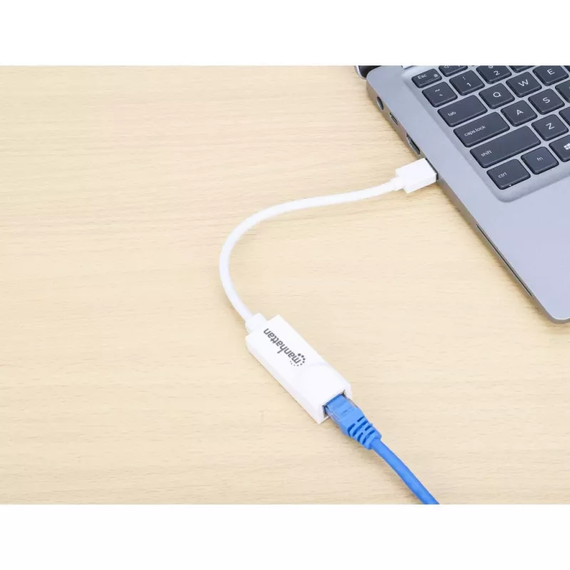 Adaptador de red Gigabit USB-A Manhattan, blanco, red 10/100/1000 Mbit/s, USB 3.0, Ethernet, RJ45, tres años de garantía, equivalente a USB31000SW.