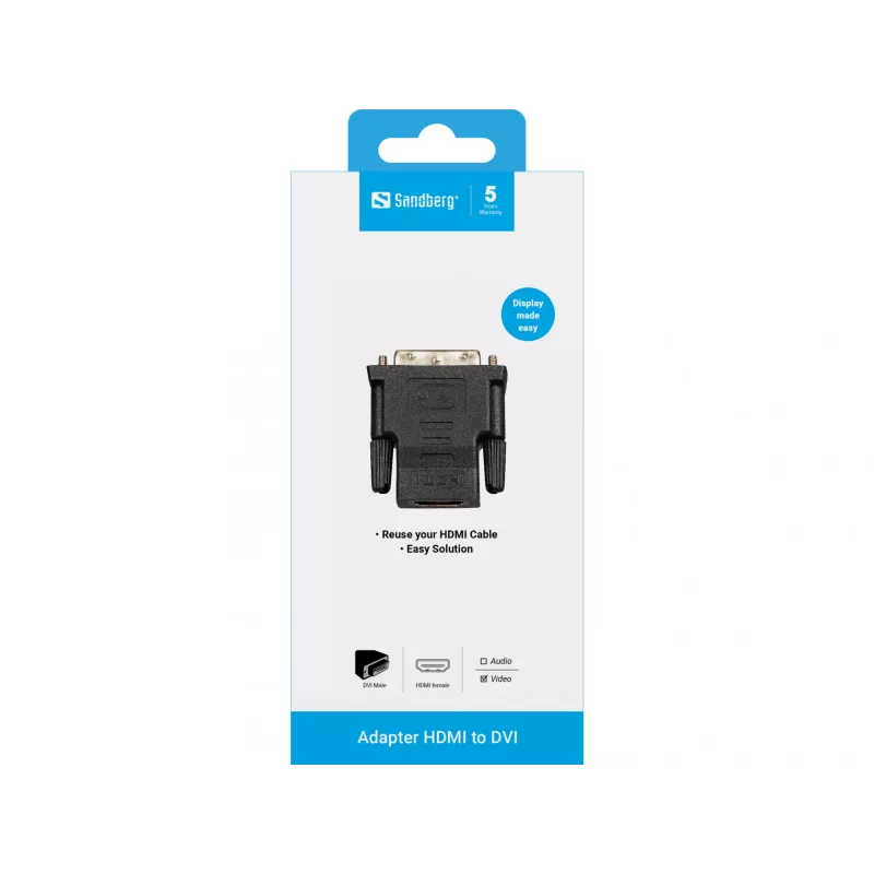 Adaptador Sandberg DVI-M - HDMI-F, DVI, HDMI, negro