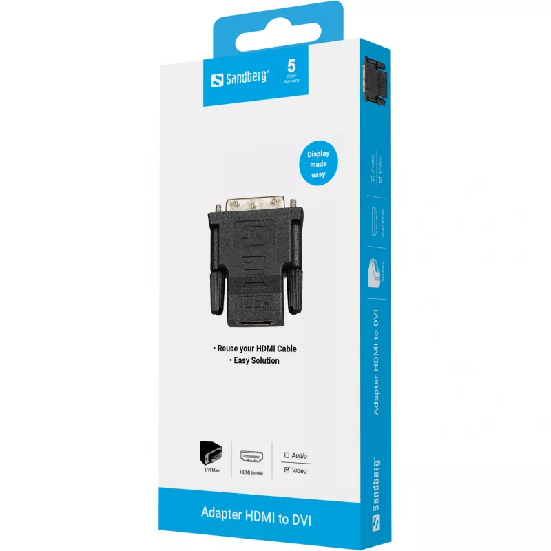 Adaptador Sandberg DVI-M - HDMI-F, DVI, HDMI, negro