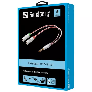 Adaptador de auriculares Sandberg Dual-Simple, TRS de 3,5 mm, conector macho, conector hembra, blanco